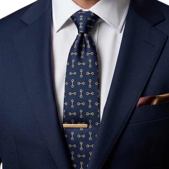 Thomas Pink London Mens Navy Blue Gold Horse Bit Silk Tie Equestrian Geometric